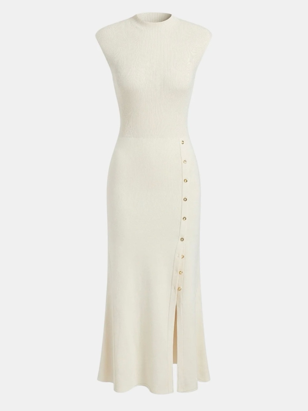 NWT Commense Cream Cap Sleeve Maxi Dress with Side Button Detail